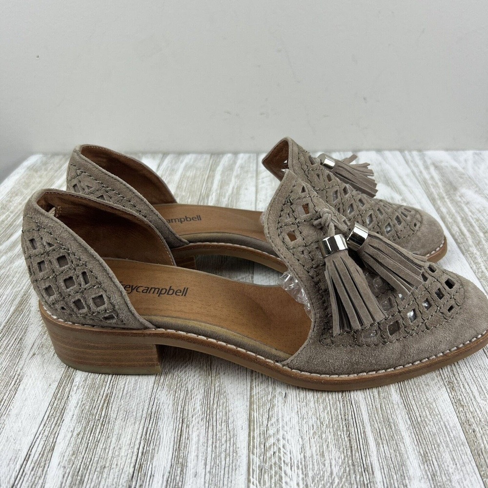 Jeffrey Campbell Taupe Suede Perforated Tassel Loafers - Picture 6 of 10